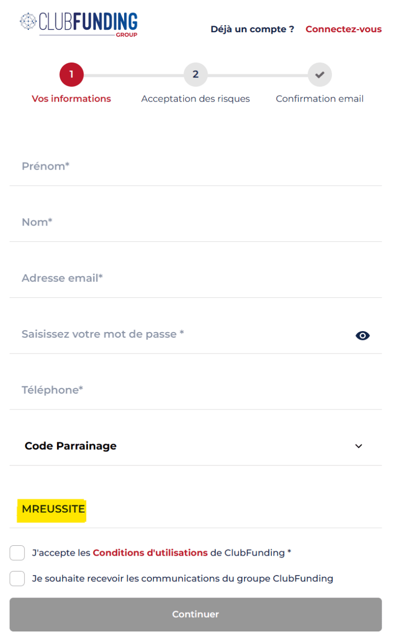 Inscription ClubFunding